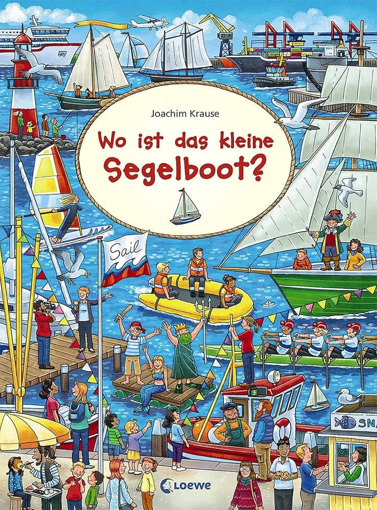 Wimmelbuch Wo ist das kleine Segelboot? / Dónde está el pequeno velero - Busca busca en Aleman