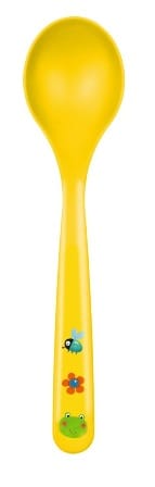 Linda cuchara verde con ranito y flor - sin BPA - fabricado en Alemania