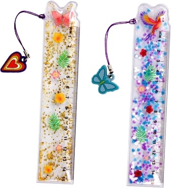 Regla brillante con lentejuelas y lindo colgante de I love Paper