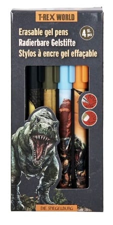Set de 4 lapices de gel borrables Â¡un accesorio para fanaticos de los dinosaurios