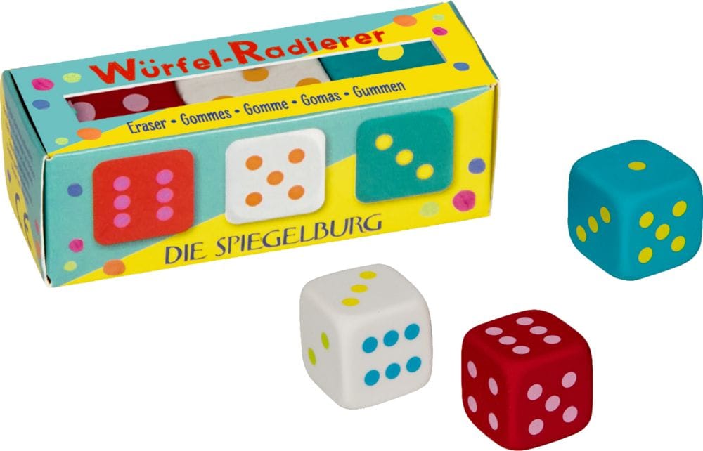 Set con 3 gomas de borrar en forma de dados de Regalos coloridos