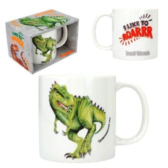 Dino World - Taza de porcelana con relieve T-REX con caja de regalo - I like to roarrr....