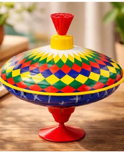 Trompo multicolor de 19 cm con cajita de regalo - Así se juega 