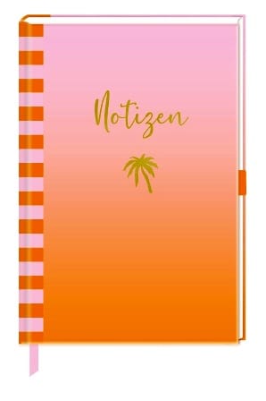 Cuaderno DIN A5 en colores veraniegos - con marcapáginas, portalápices y páginas a rayas