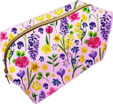 Gran estuche de algodón con cremallera dorada y motivos florales